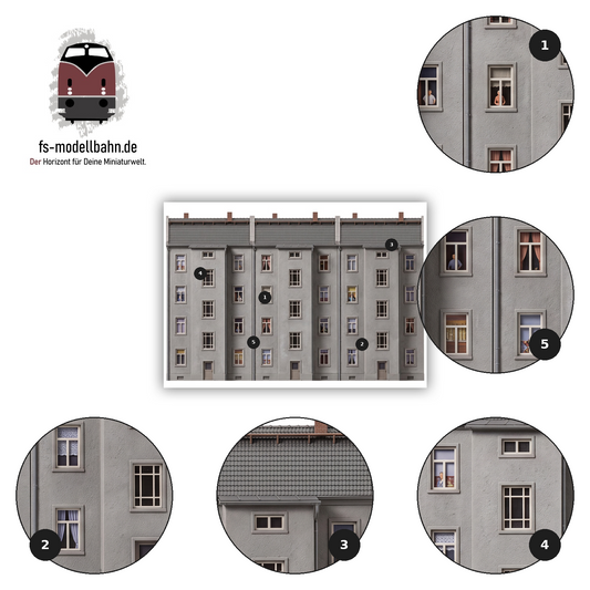 Modellbahnhintergrund 3er Set Aufkleber Gebäuderückseiten Spur H0 1zu87