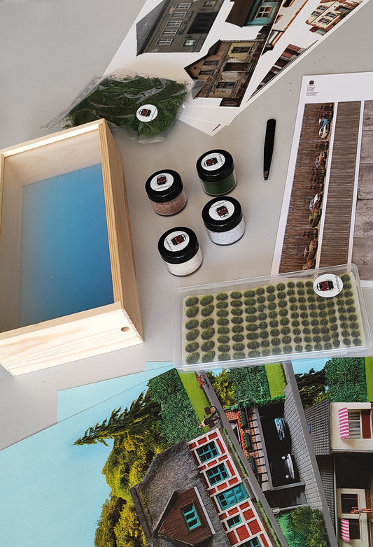 Scenarium Dioramabox inkl. Landschaftszubehör und Hintergründen Spurweite H0