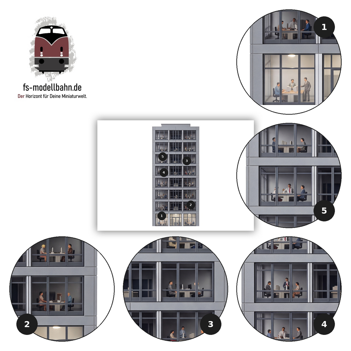 Modellbahnhintergrund Aufkleber schmales Hochhaus mit 8 Geschossen Spur H0 1zu87