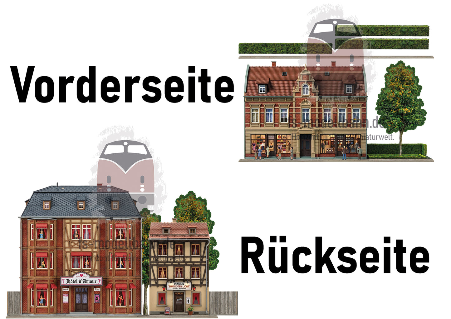 Modellbahnhintergrund Altbauten Fassadenfronten Rotlichtviertel Spur H0 1zu87 KM00000100