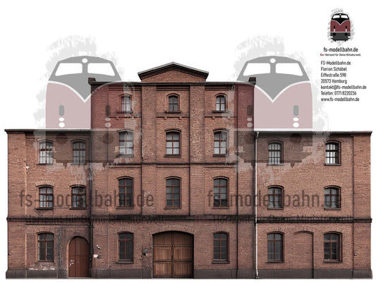 Model railway background old industrial building with outbuildings H0 scale 1to87 for download