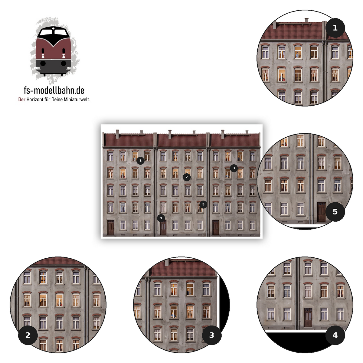 Modellbahnhintergrund 3er Set Aufkleber Gebäuderückseiten Spur H0 1zu87