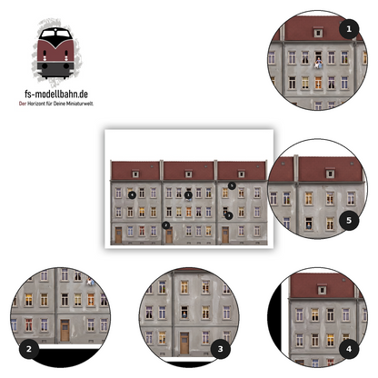 Modellbahnhintergrund 3er Set Aufkleber Gebäuderückseiten Spur H0 1zu87