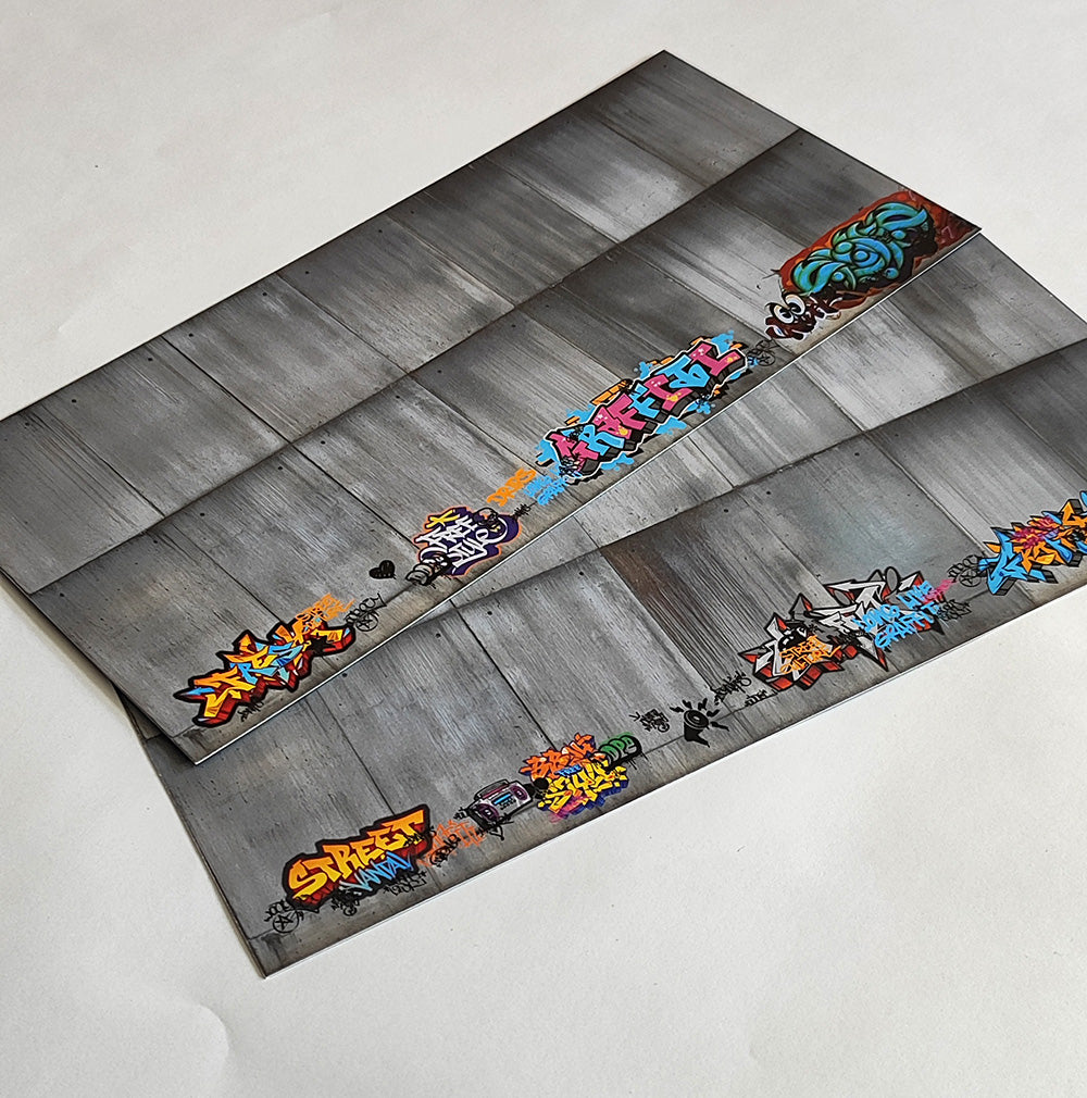 Dekorbögen moderne Betonwand mit Graffiti Set 1 Spur H0 13,8cm x 29,7cm | DB00000052
