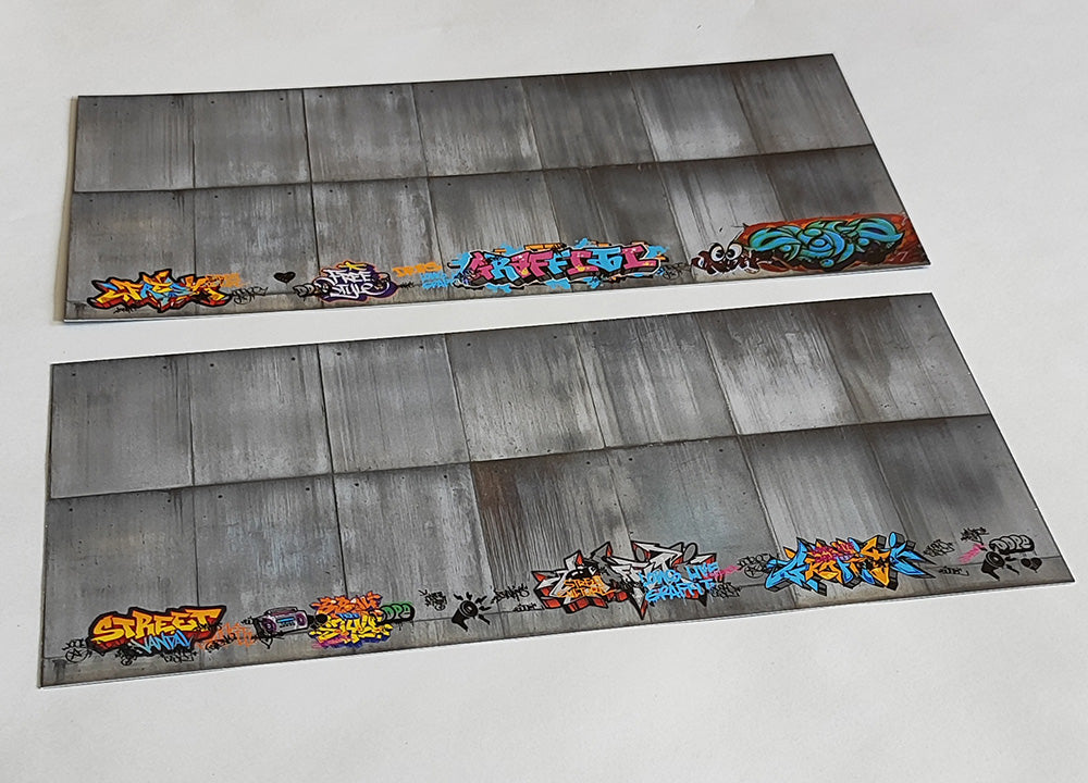 Dekorbögen moderne Betonwand mit Graffiti Set 1 Spur H0 13,8cm x 29,7cm | DB00000052