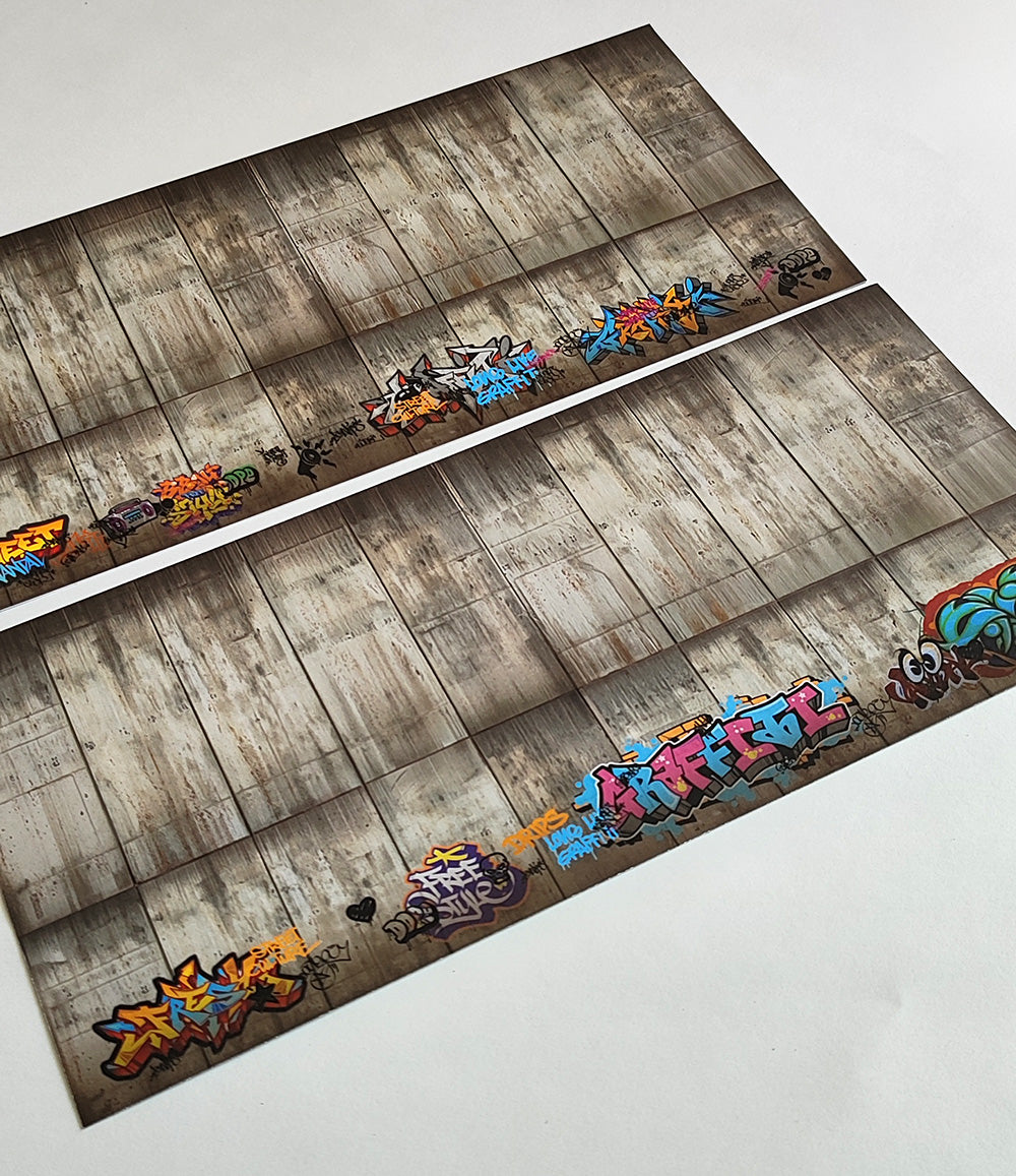 Dekorbögen gealterte Betonwand mit Graffiti Set 2 Spur H0 13,8cm x 29,7cm | DB00000058