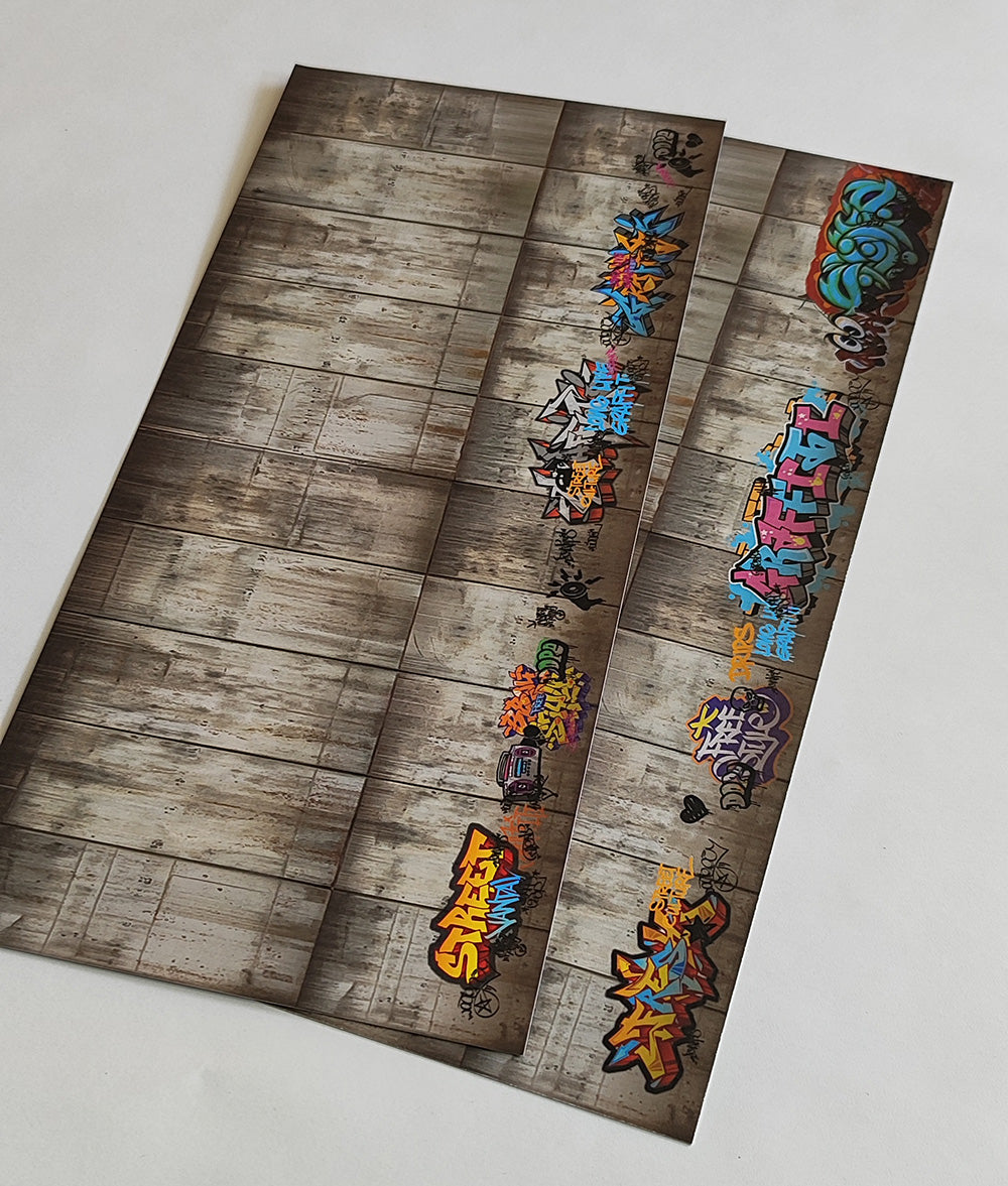 Dekorbögen gealterte Betonwand mit Graffiti Set 2 Spur H0 13,8cm x 29,7cm | DB00000058