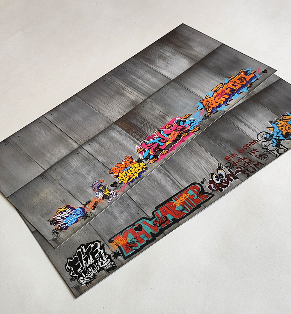 Dekorbögen moderne Betonwand mit Graffiti Set 2 Spur H0 13,8cm x 29,7cm | DB00000053