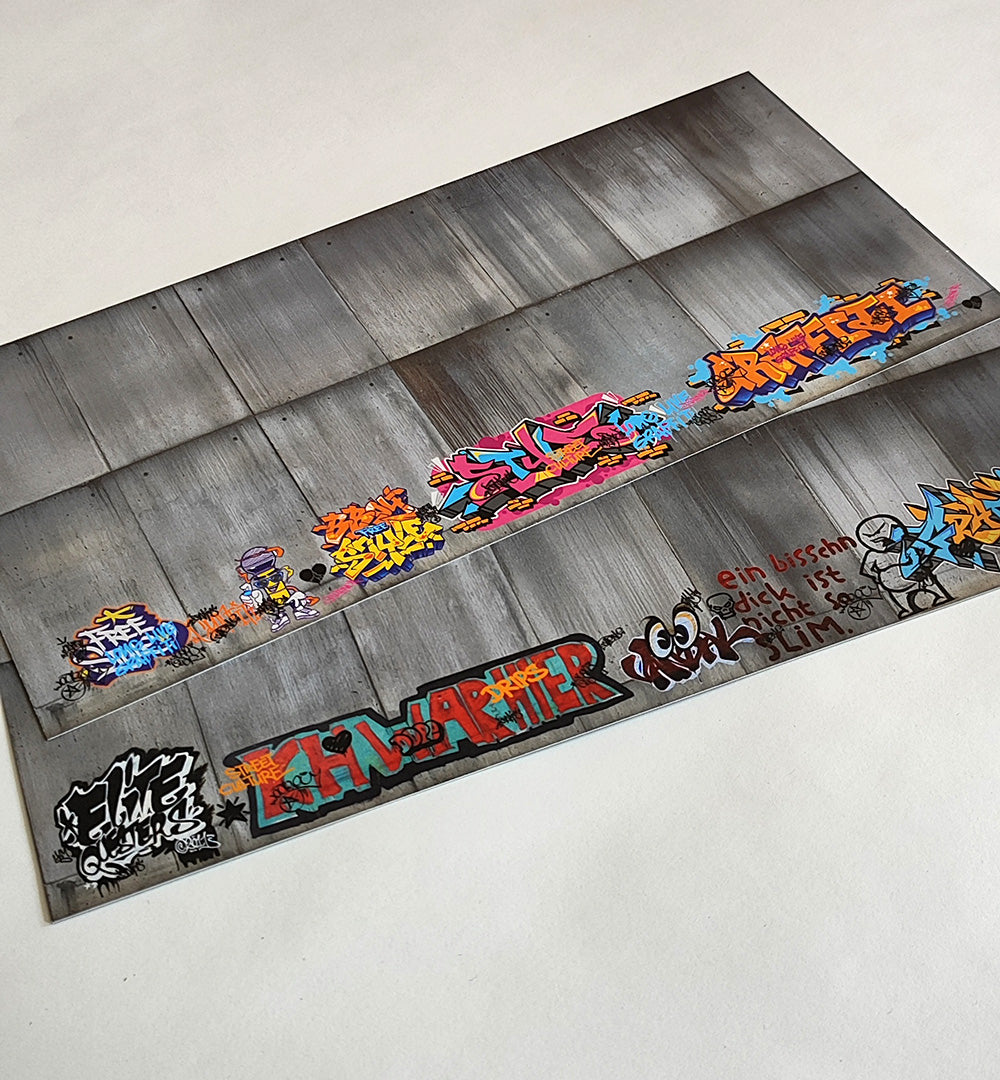 Dekorbögen moderne Betonwand mit Graffiti Set 2 Spur H0 13,8cm x 29,7cm | DB00000053