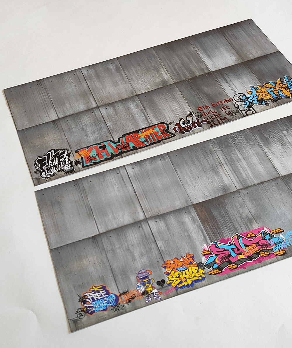 Dekorbögen moderne Betonwand mit Graffiti Set 2 Spur H0 13,8cm x 29,7cm | DB00000053