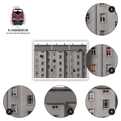 Modellbahnhintergrund 3er Set Aufkleber Gebäuderückseiten Spur H0 1zu87