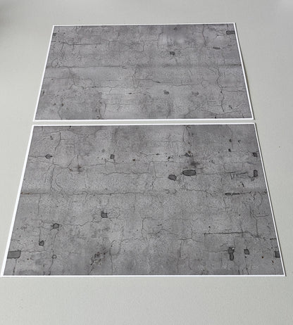 2er Set Dekorbögen heller Asphalt mit Rissen und Flickstellen in Spur H0