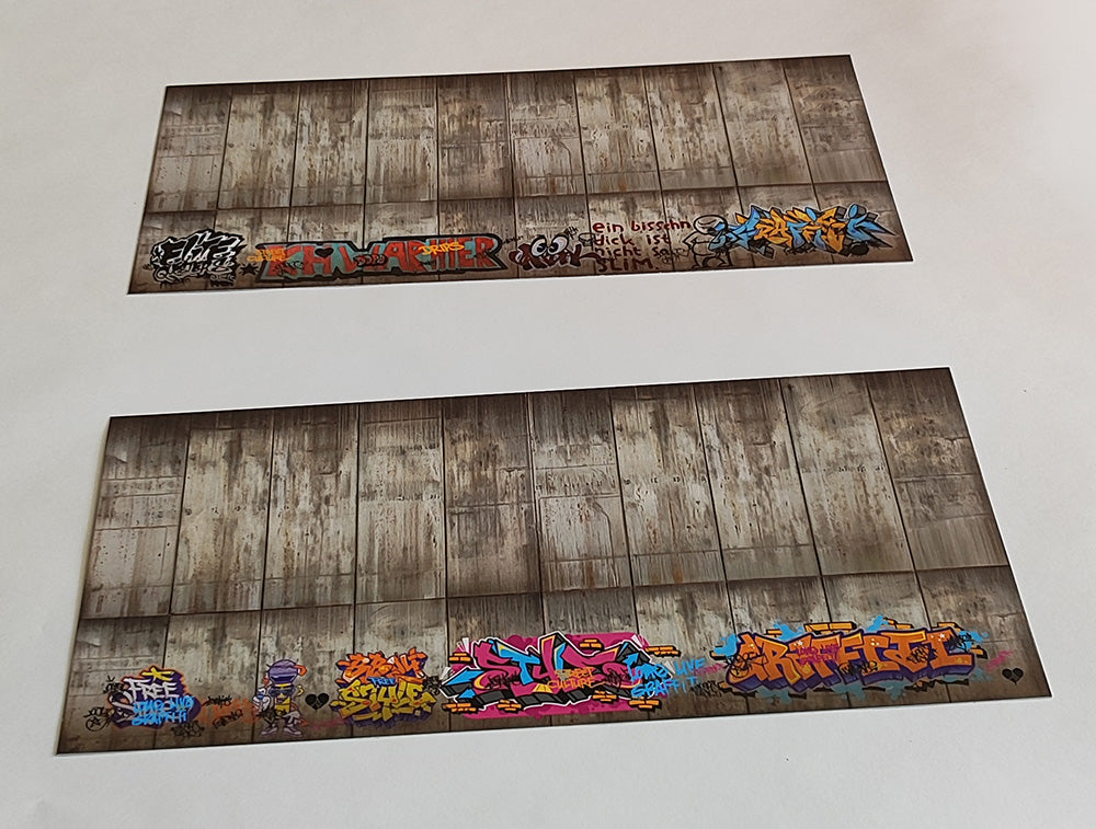 Dekorbögen gealterte Betonwand mit Graffiti Set 1 Spur H0 13,8cm x 29,7cm | DB00000057