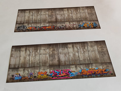 Dekorbögen gealterte Betonwand mit Graffiti Set 1 Spur H0 13,8cm x 29,7cm
