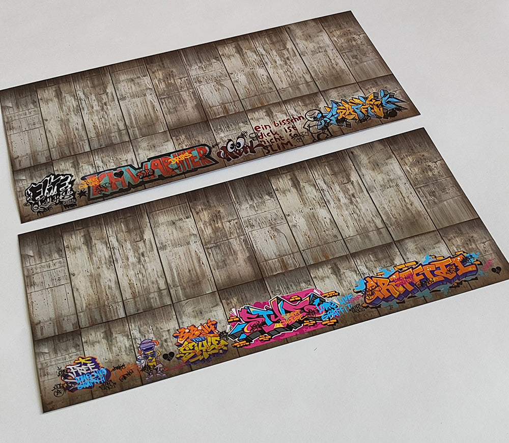 Dekorbögen gealterte Betonwand mit Graffiti Set 1 Spur H0 13,8cm x 29,7cm | DB00000057