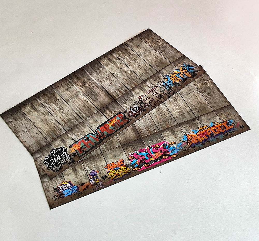 Dekorbögen gealterte Betonwand mit Graffiti Set 1 Spur H0 13,8cm x 29,7cm | DB00000057