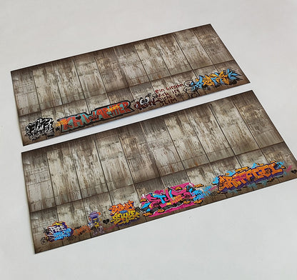 Dekorbögen gealterte Betonwand mit Graffiti Set 1 Spur H0 13,8cm x 29,7cm