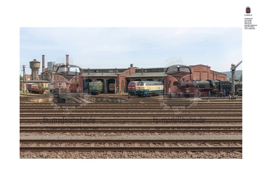 Scenarium Hintergrund mit Bahnbetriebswerk
