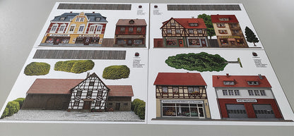 Model Railway Background 4-piece set Half-timbered Farm and Rural Retail H0 scale 1:87