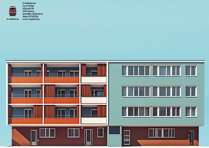 Model Railway Background 60s 3 Apartment Buildings as a Set for H0 Gauge 1:87