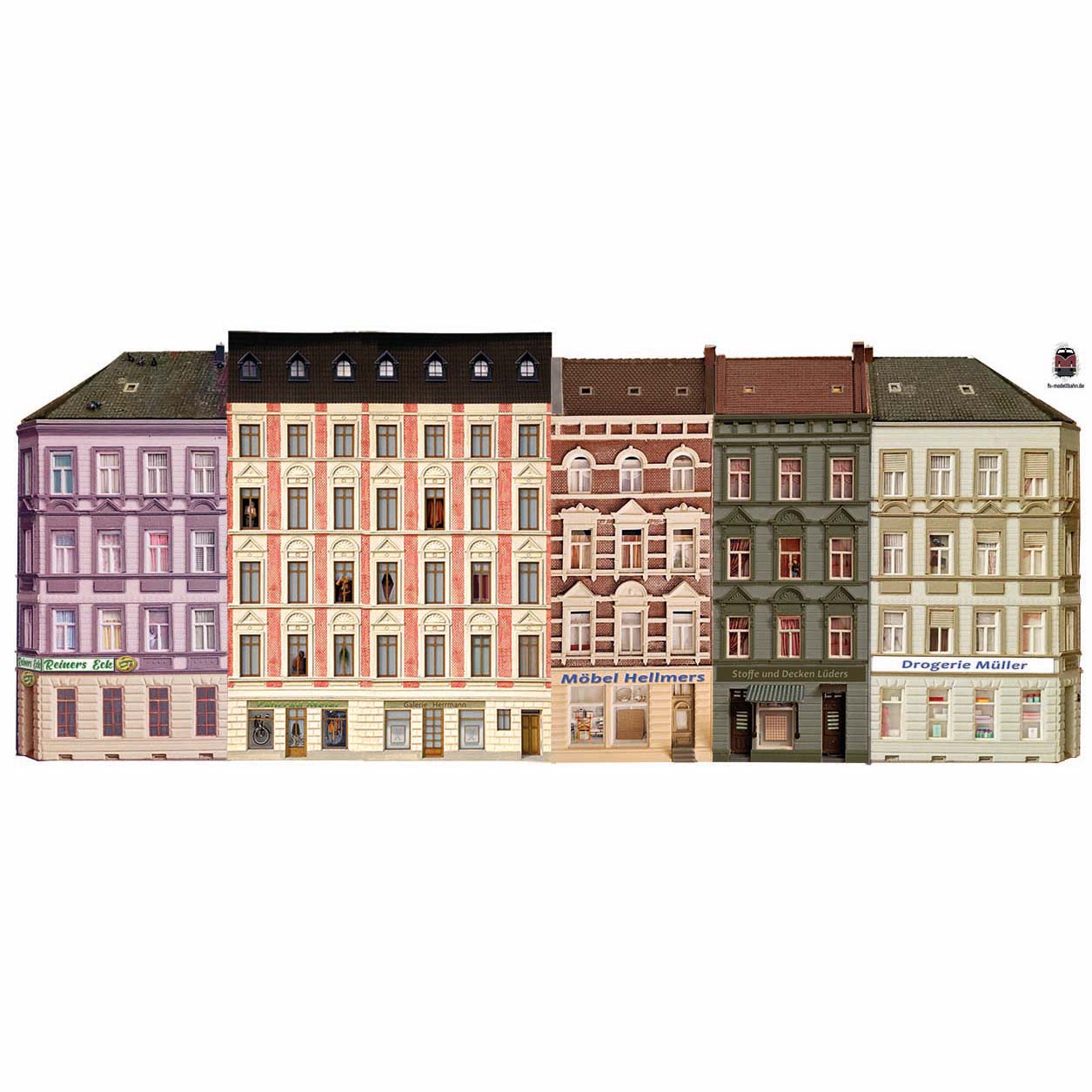 Model railway background 60s 3 apartment buildings as a set for gauge H0 1:87