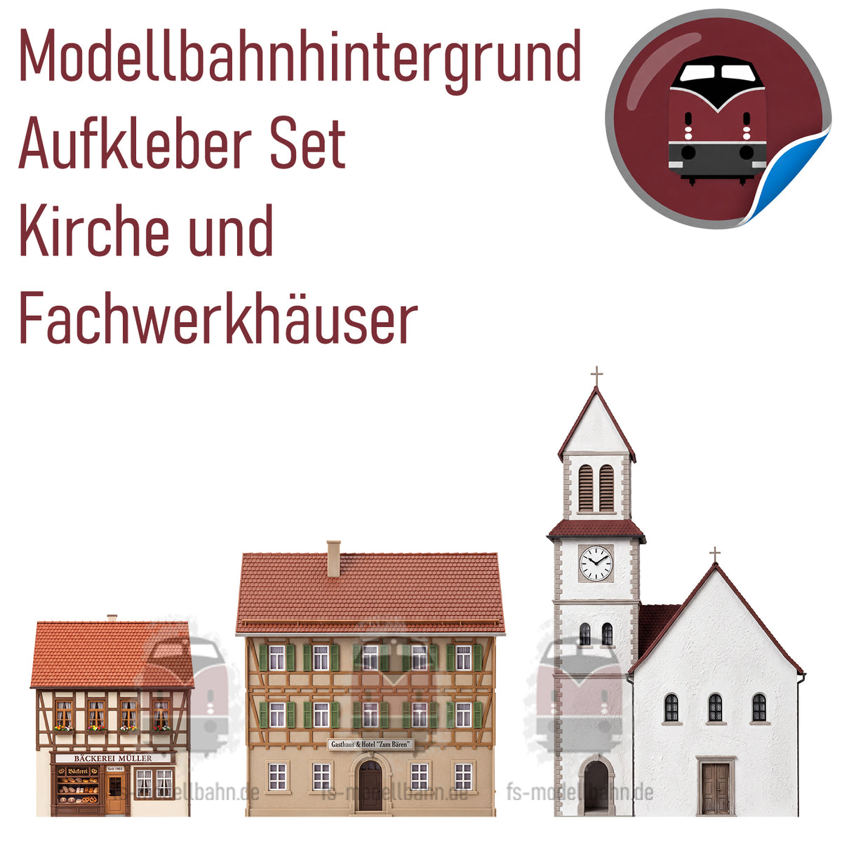 Modellbahnhintergrund 2er Set Aufkleber Fachwerk und Kirche Spur H0 1zu87