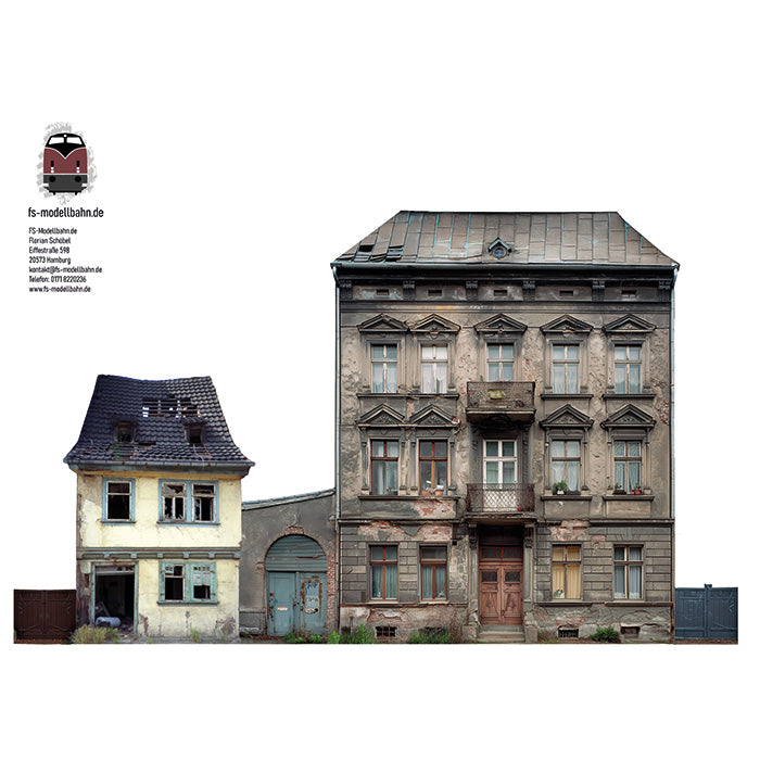 3er Set Modellbahnhintergrund DDR Gebäude zur Wendezeit Kleinstadt Stadt für Spur H0 1zu87  | KM00000026