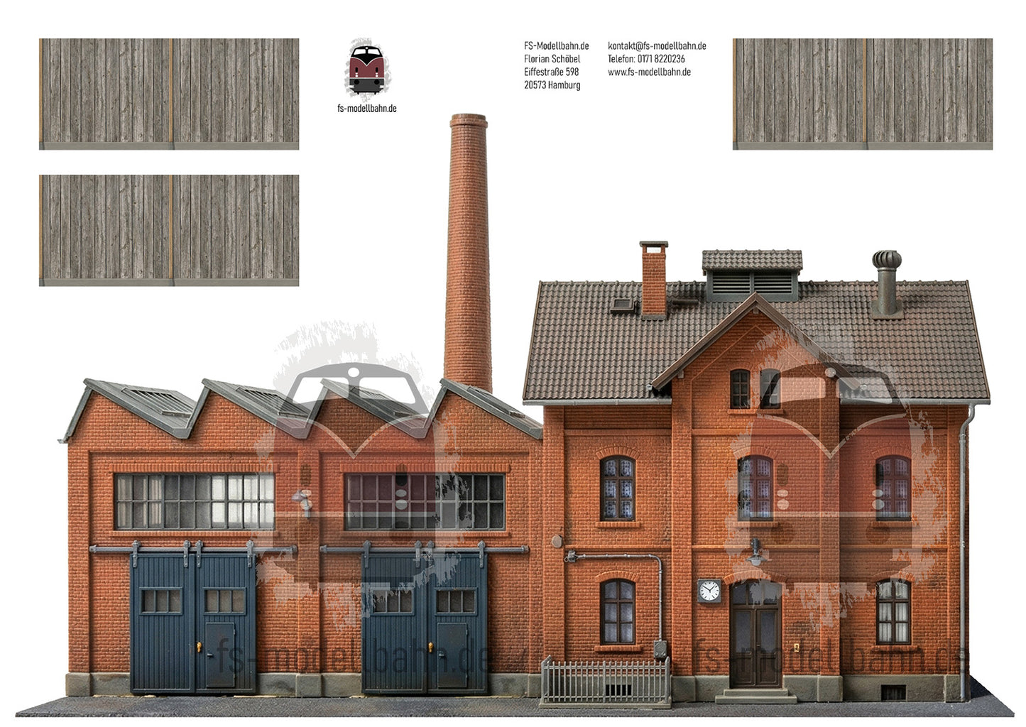 Modellbahnhintergrund 2er Set Gewerbe mit Fabrik und Metallverarbeitung Spur H0 1zu87 KM00000083