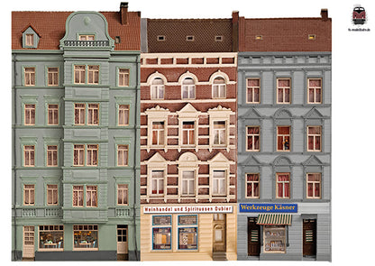 Model Railway Backdrop Old Town Facade Fronts Set of 3, Set 2, H0 Scale 1:87