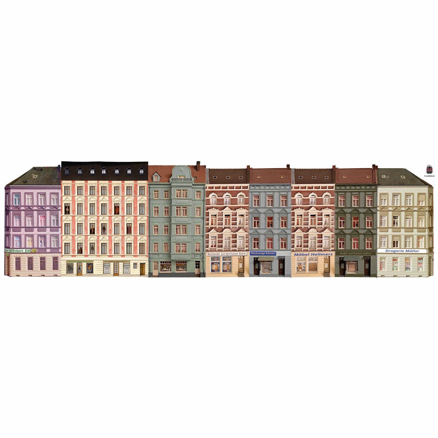 Model railway background 60s 3 apartment buildings as a set for gauge H0 1:87