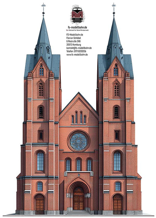 Modellbahnhintergrund Gotische Großstadtkirche 40 cm hoch 25 cm breit Spur H0 1zu87 zum Download