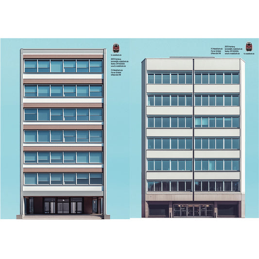 Model railway background 60s 3 apartment buildings as a set for gauge H0 1:87