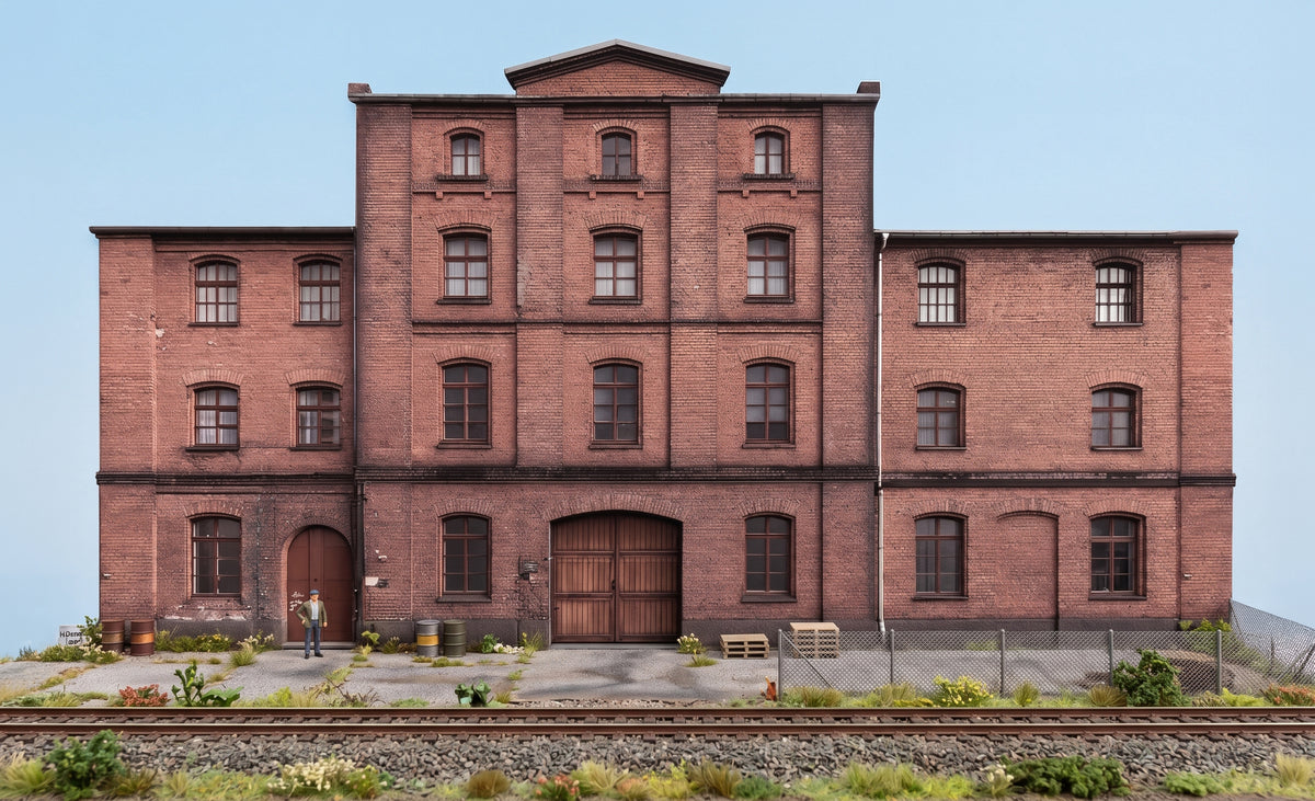 Model railway background old industrial building with outbuildings H0 scale 1to87 for download