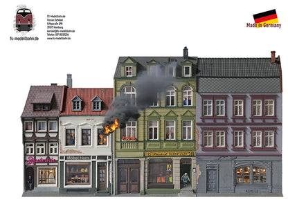 Model Railway Backdrop Action Scene Building Fire Motif 2 for H0 Scale 1:87