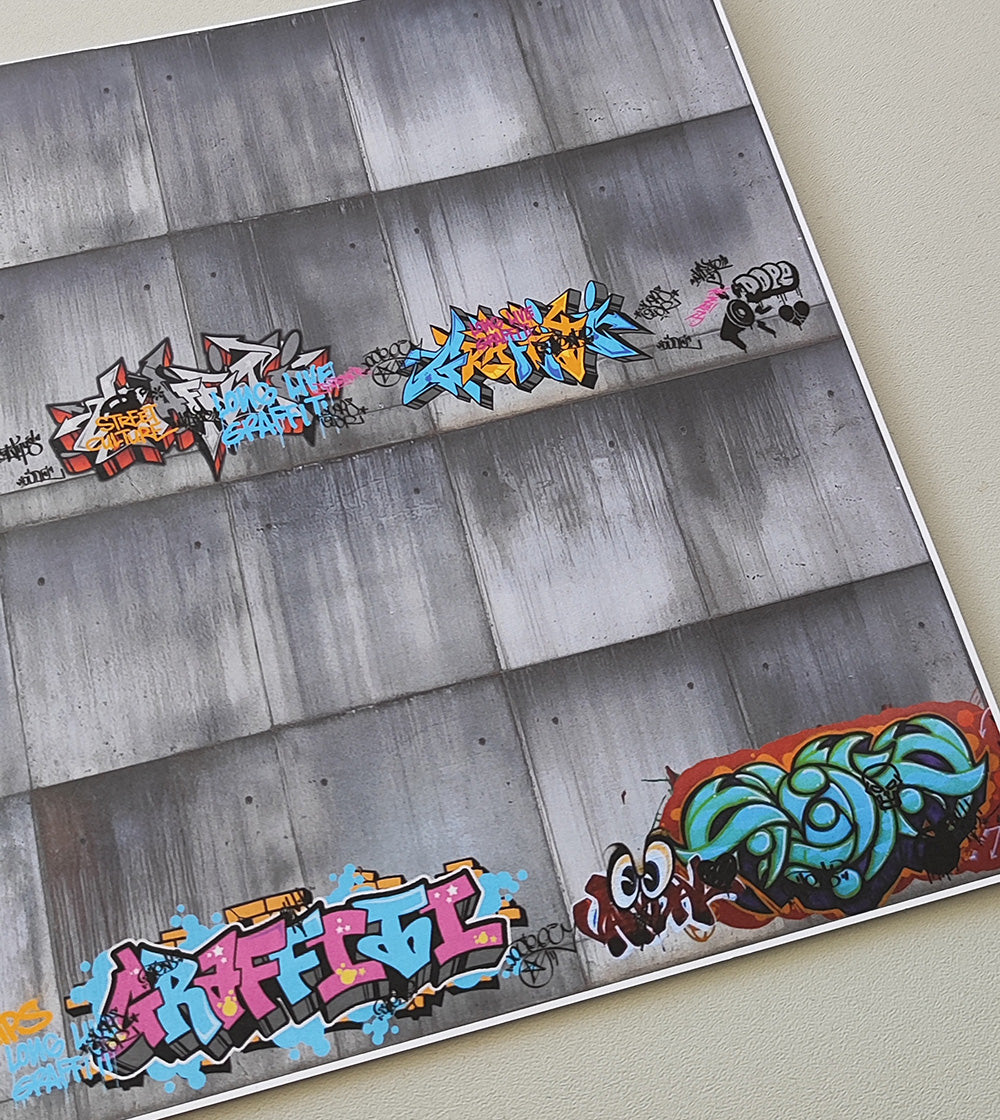 Dekorbögen moderne Betonwand mit Graffiti Spur H0 für Rampen und Wände | DB00000055