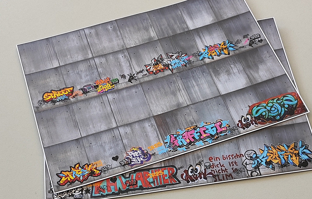 Dekorbögen moderne Betonwand mit Graffiti Spur H0 für Rampen und Wände | DB00000055